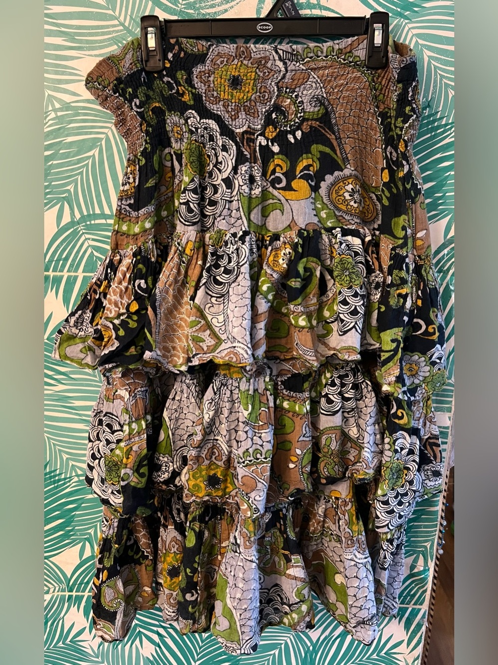 Tiered Boho Floral Sundress/midi skirt in Black, Olive & Tan bohemian festival